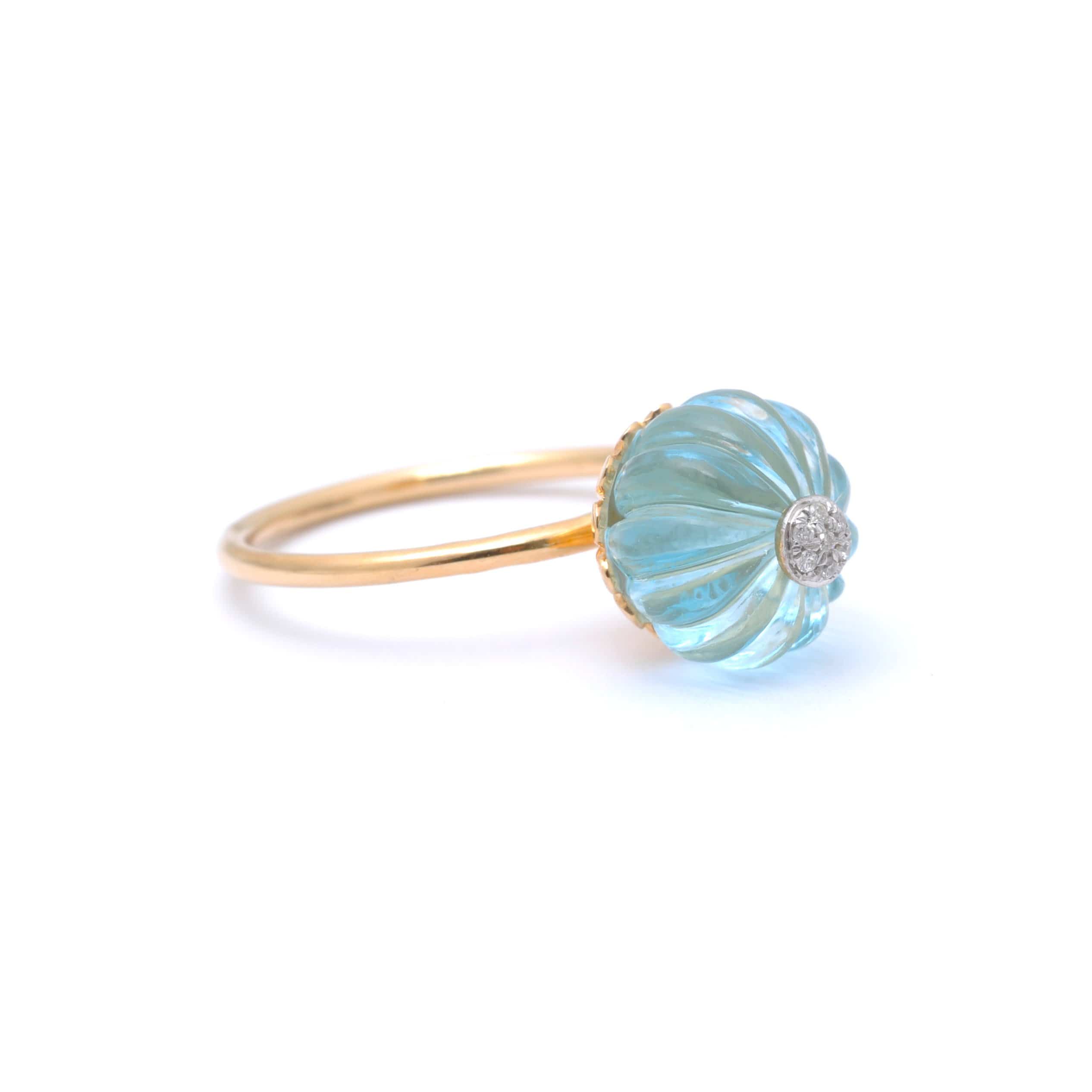 Sundar RINGS Diamond Carved Melon Blue Topaz Statement Ring