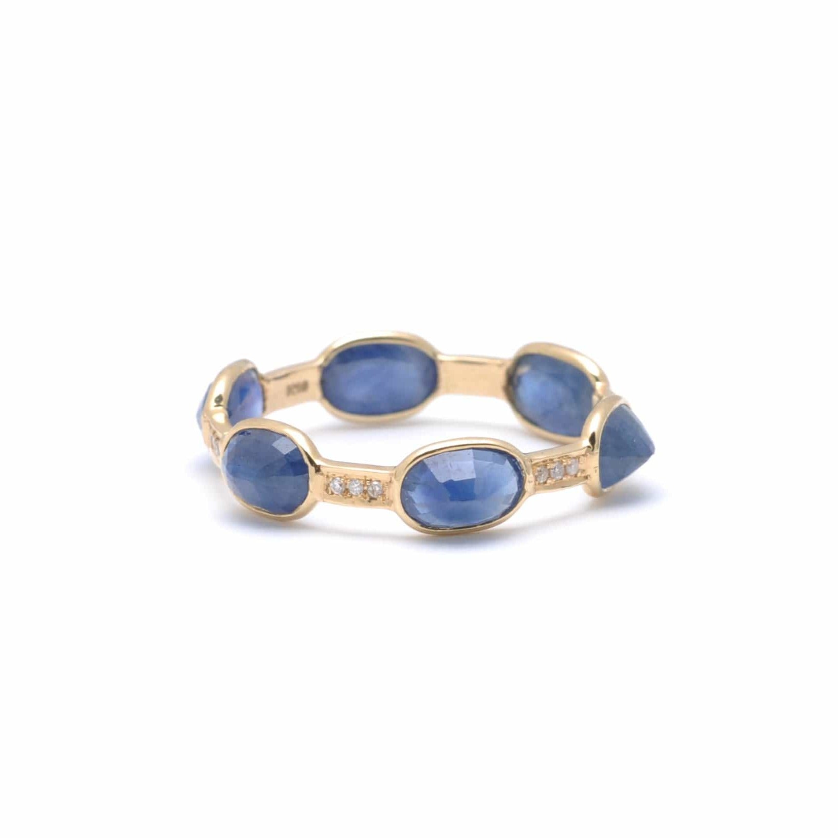 SUNDAR RINGS Oval Blue Sapphire Pave Diamond Band Ring