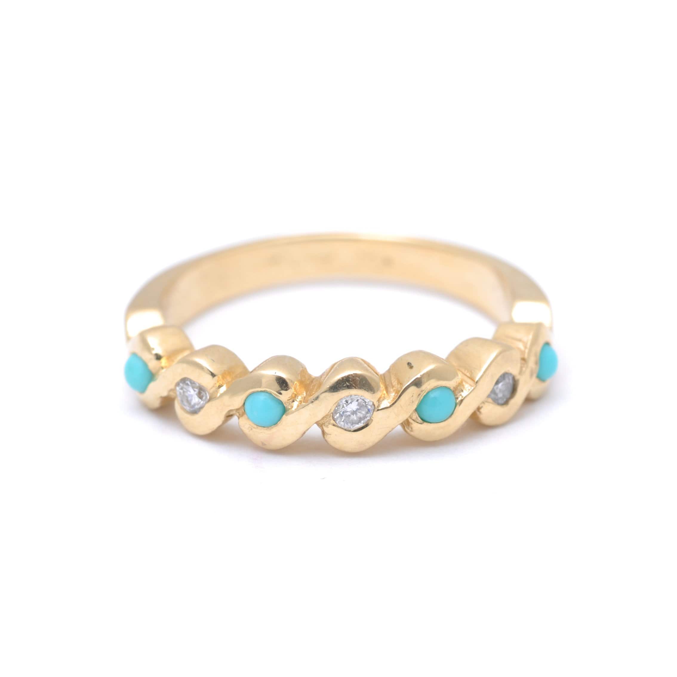 CAITLIN NICOLE JEWELRY RINGS Turquoise Diamond Wavy Gold Ring