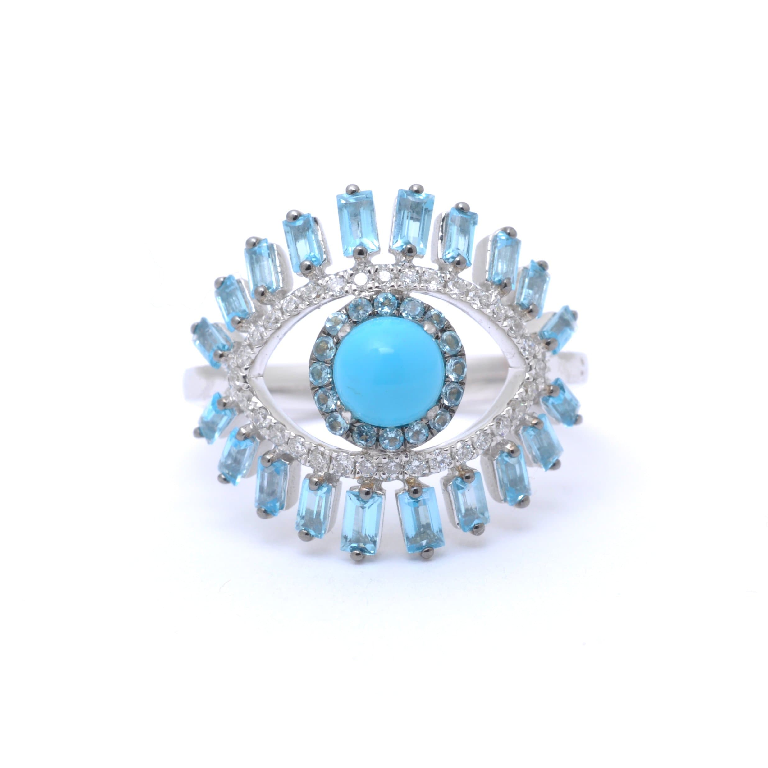 Amazing Grace RINGS Turquouse Topaz Diamond Evil Eye Statement Ring